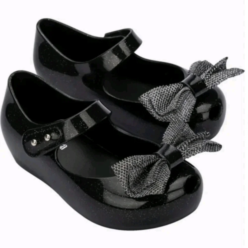 Mini Melissa Kids Black Ultragirl Sweet X Mary Jane Jelly Flats Bow Shoes 11